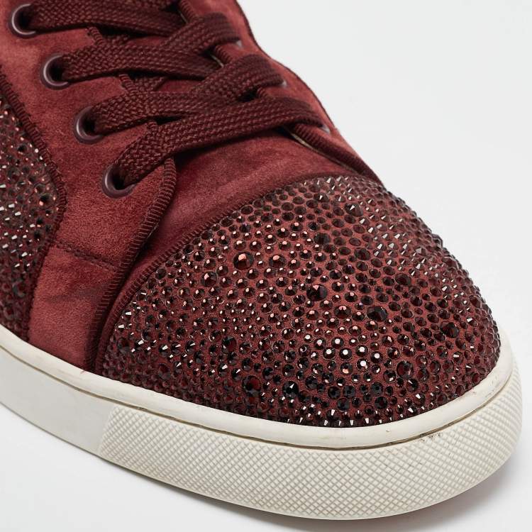 Pre Owned Christian Louboutin Burgundy Suede Louis Junior Strass Low Top Sneakers Size 42.5