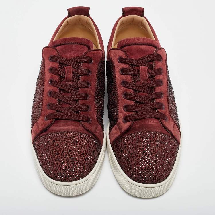 Pre Owned Christian Louboutin Burgundy Suede Louis Junior Strass Low Top Sneakers Size 42.5