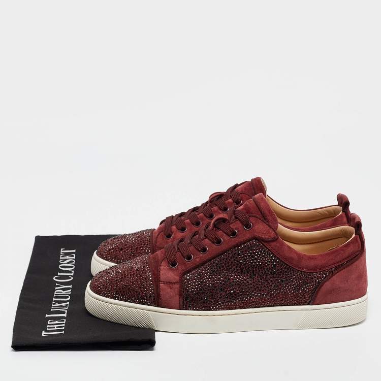 Pre Owned Christian Louboutin Burgundy Suede Louis Junior Strass Low Top Sneakers Size 42.5