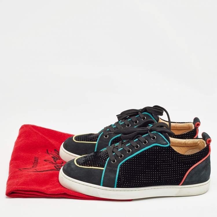 Pre Owned Christian Louboutin Black Velvet and Suede Studded Rantus Orlato Low Top Sneakers Size 43