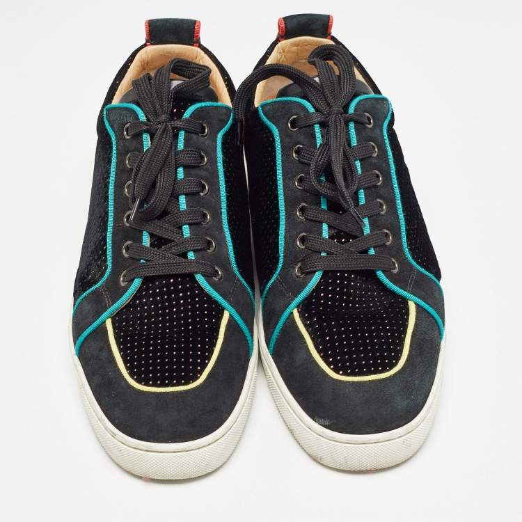 Pre Owned Christian Louboutin Black Velvet and Suede Studded Rantus Orlato Low Top Sneakers Size 43