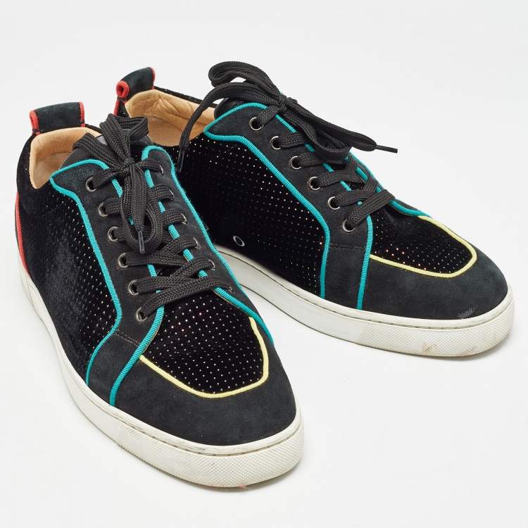 Pre Owned Christian Louboutin Black Velvet and Suede Studded Rantus Orlato Low Top Sneakers Size 43