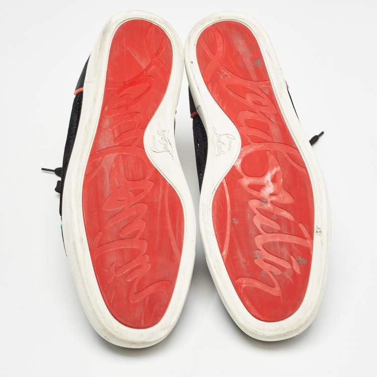 Pre Owned Christian Louboutin Black Velvet and Suede Studded Rantus Orlato Low Top Sneakers Size 43
