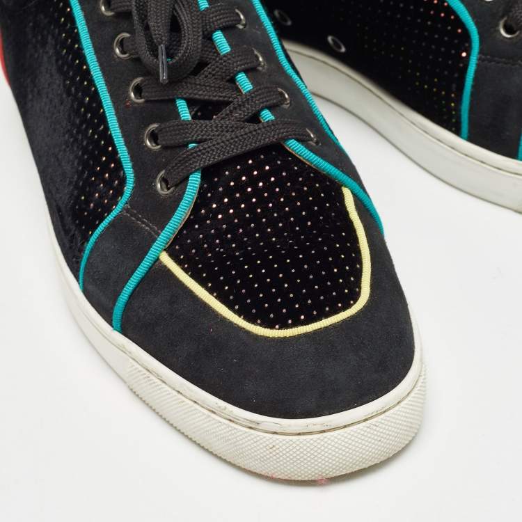 Pre Owned Christian Louboutin Black Velvet and Suede Studded Rantus Orlato Low Top Sneakers Size 43