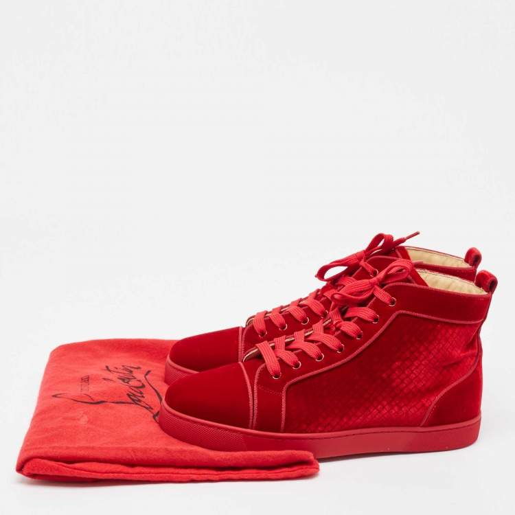 Pre Owned Christian Louboutin Red Velvet Louis High Top Sneakers Size 43
