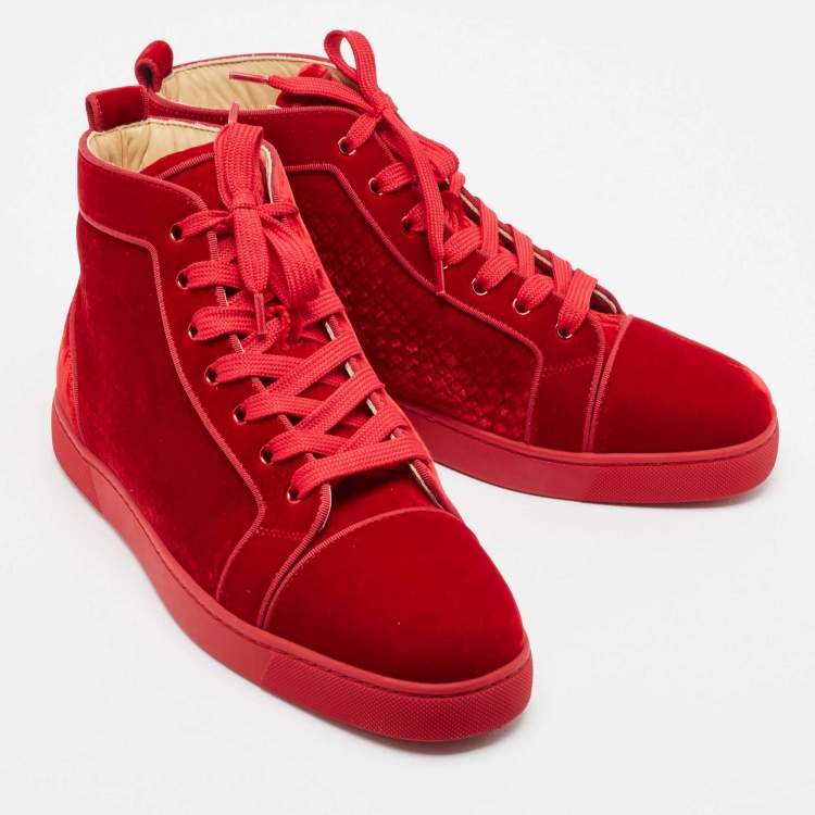 Pre Owned Christian Louboutin Red Velvet Louis High Top Sneakers Size 43