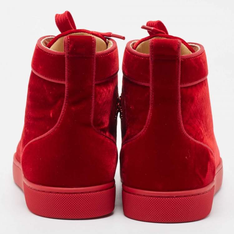 Pre Owned Christian Louboutin Red Velvet Louis High Top Sneakers Size 43