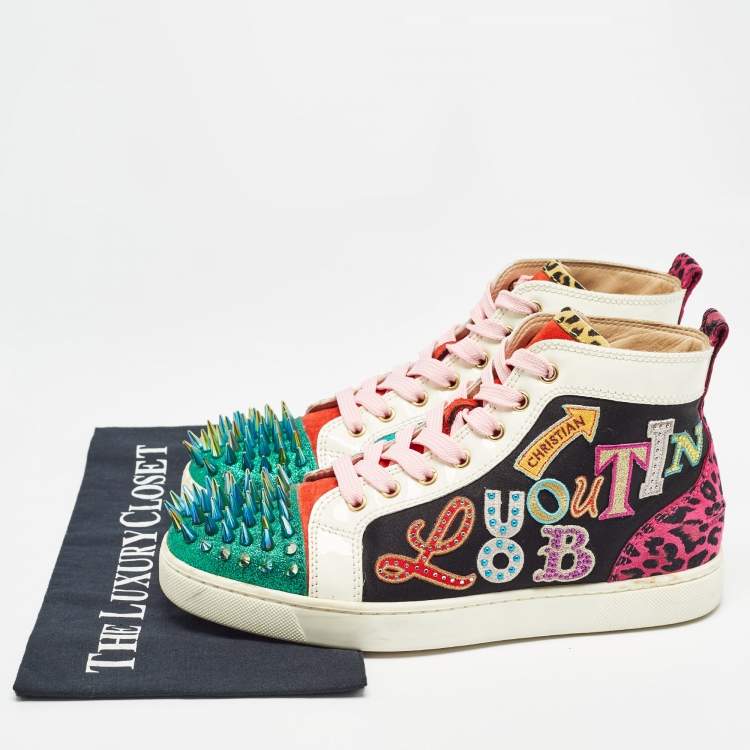 Pre Owned Christian Louboutin Multicolor Suede and Patent  Lou Spikes High Top Sneakers Size 40