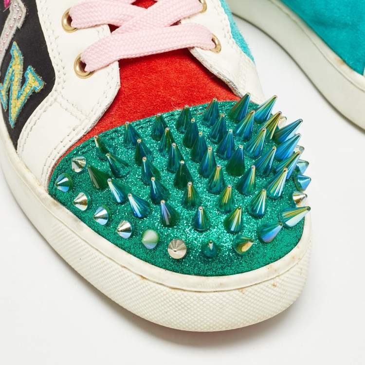 Pre Owned Christian Louboutin Multicolor Suede and Patent  Lou Spikes High Top Sneakers Size 40