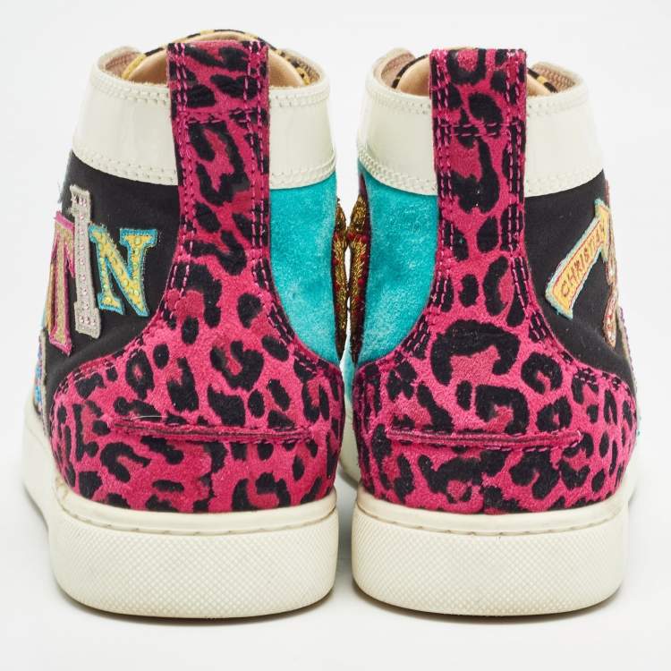 Pre Owned Christian Louboutin Multicolor Suede and Patent  Lou Spikes High Top Sneakers Size 40