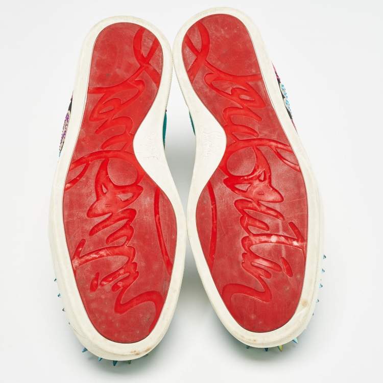 Pre Owned Christian Louboutin Multicolor Suede and Patent  Lou Spikes High Top Sneakers Size 40