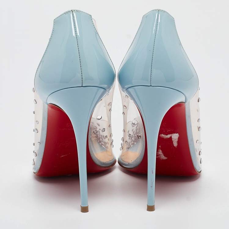 Pre Owned Christian Louboutin Blue Patent and PVC Degrastrass Pumps Size 39