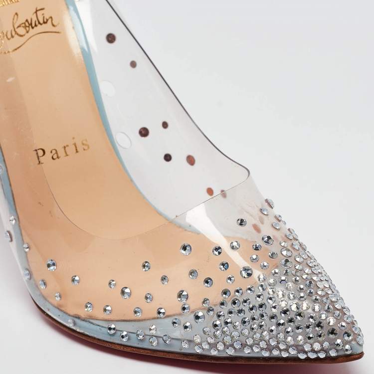 Pre Owned Christian Louboutin Blue Patent and PVC Degrastrass Pumps Size 39