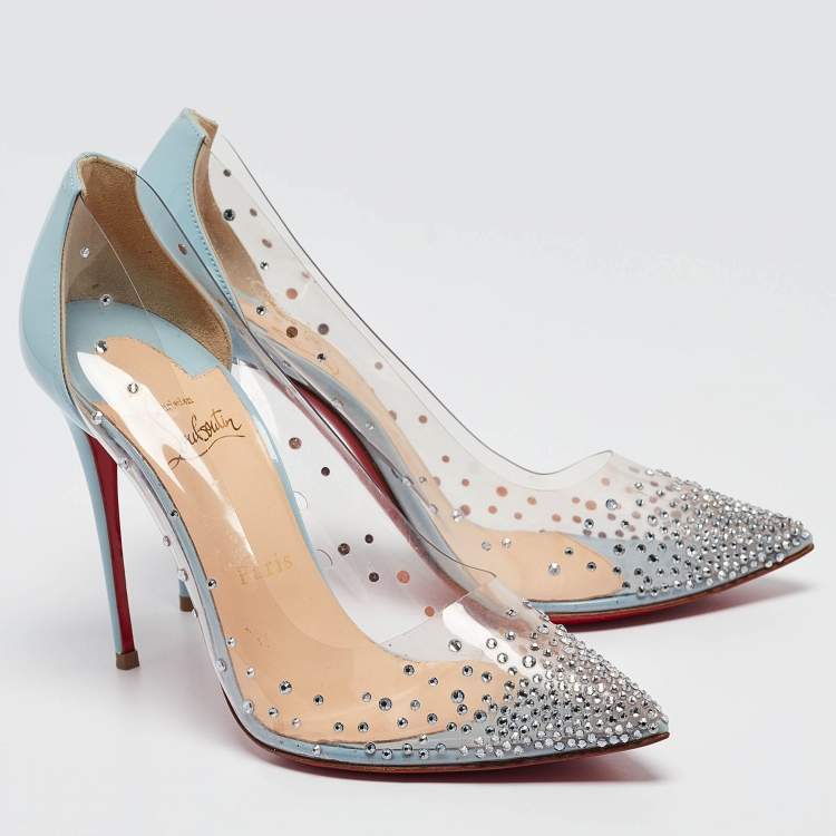 Pre Owned Christian Louboutin Blue Patent and PVC Degrastrass Pumps Size 39