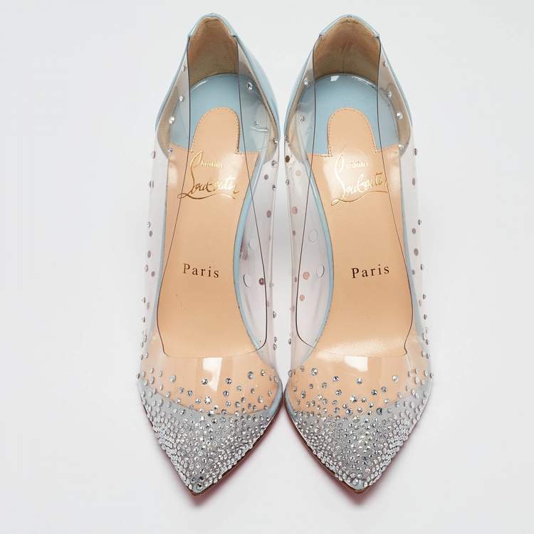 Pre Owned Christian Louboutin Blue Patent and PVC Degrastrass Pumps Size 39