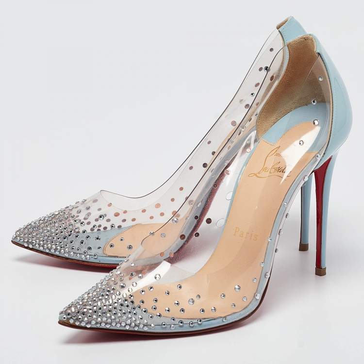 Pre Owned Christian Louboutin Blue Patent and PVC Degrastrass Pumps Size 39