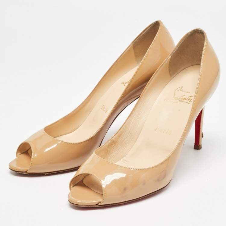 Pre Owned Christian Louboutin Beige Patent Leather You You Pumps Size 38.5