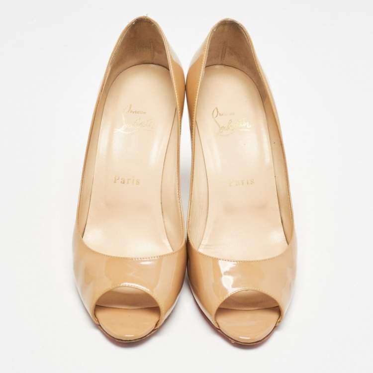 Pre Owned Christian Louboutin Beige Patent Leather You You Pumps Size 38.5