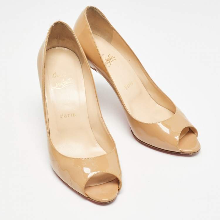 Pre Owned Christian Louboutin Beige Patent Leather You You Pumps Size 38.5
