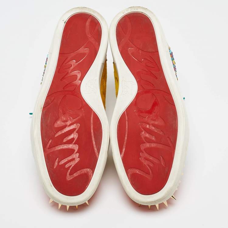 Pre Owned Christian Louboutin Multicolor Calf Hair and Leather Embellished Spikes  Sneakers Size 40
