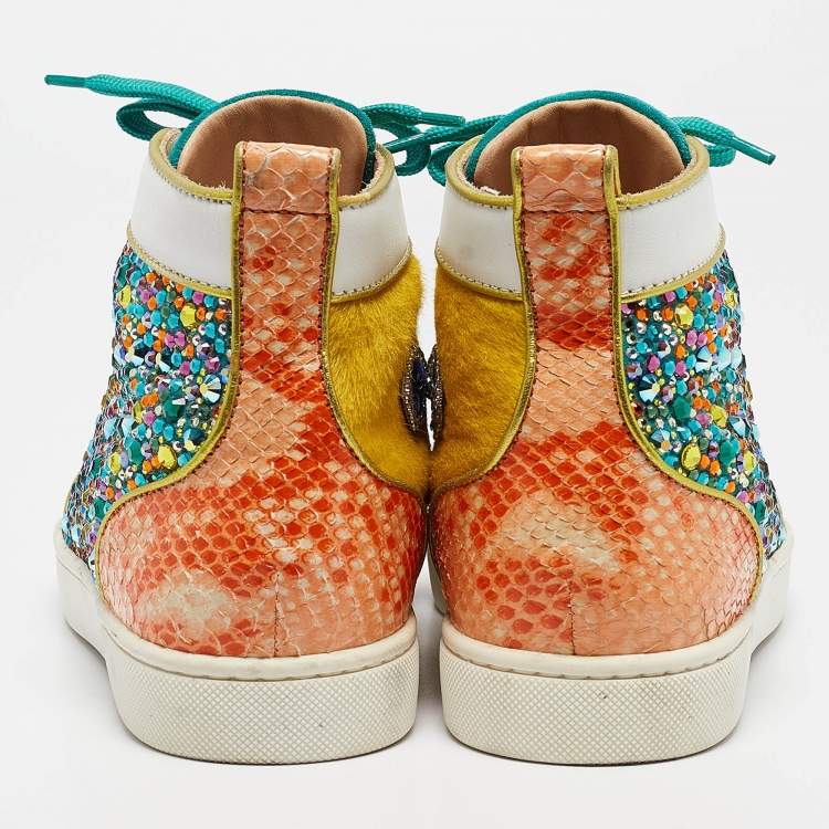 Pre Owned Christian Louboutin Multicolor Calf Hair and Leather Embellished Spikes  Sneakers Size 40