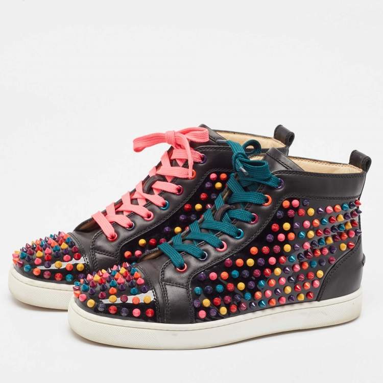 Christian Louboutin Multicolor Leather Louis Spikes High Top Sneakers Size 40 Christian Louboutin TLC