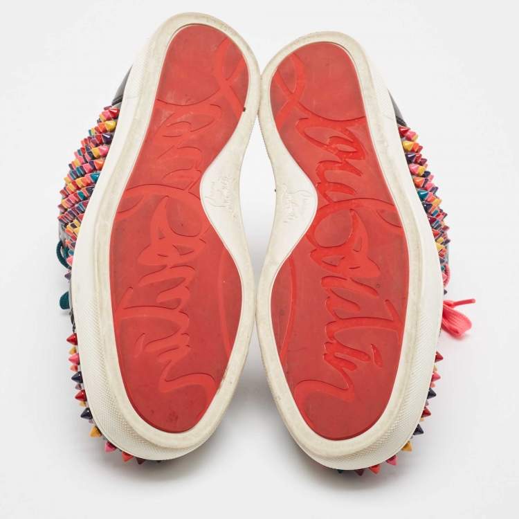 Pre Owned Christian Louboutin Multicolor Leather Louis Spikes High Top Sneakers Size 40