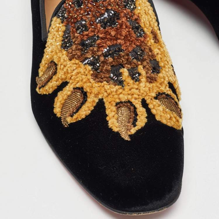 Pre Owned Christian Louboutin Black Velvet Embraided Smoking Slippers Size 40 