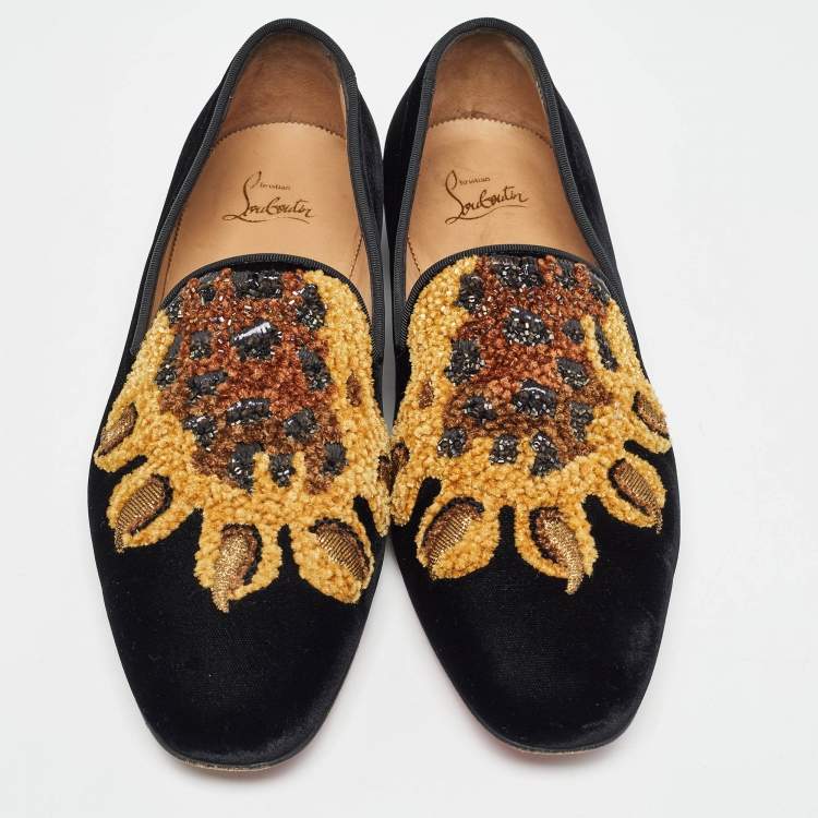 Pre Owned Christian Louboutin Black Velvet Embraided Smoking Slippers Size 40 