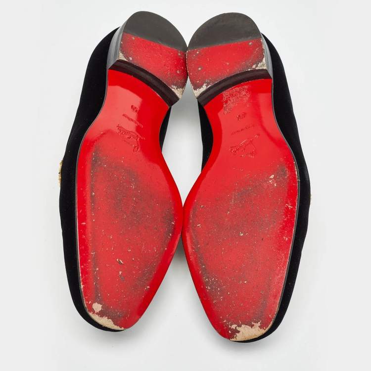 Pre Owned Christian Louboutin Black Velvet Embraided Smoking Slippers Size 40 