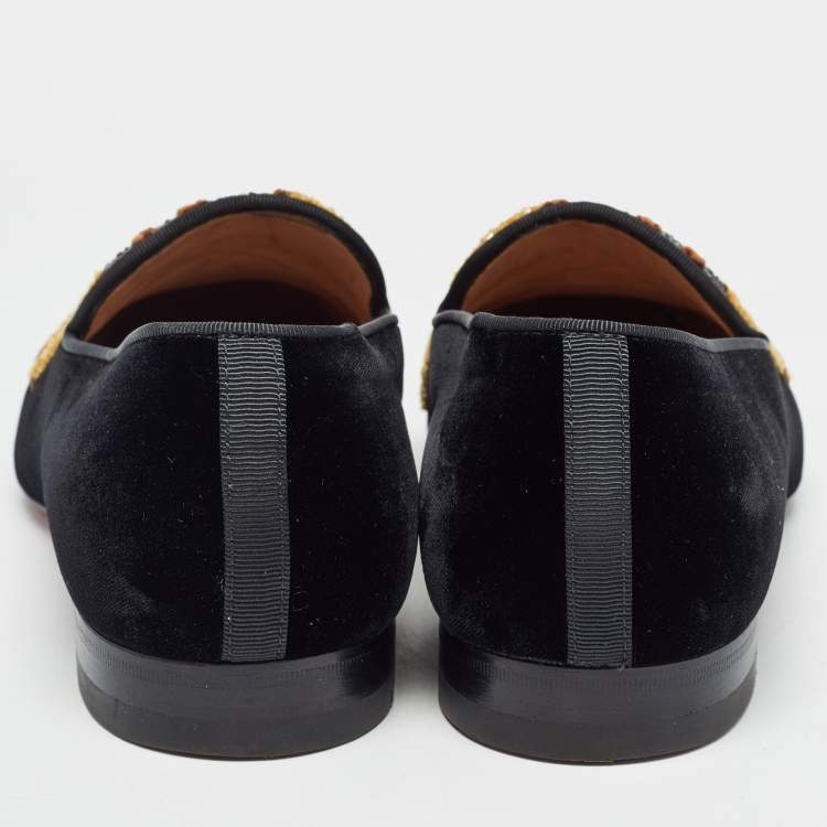 Pre Owned Christian Louboutin Black Velvet Embraided Smoking Slippers Size 40 