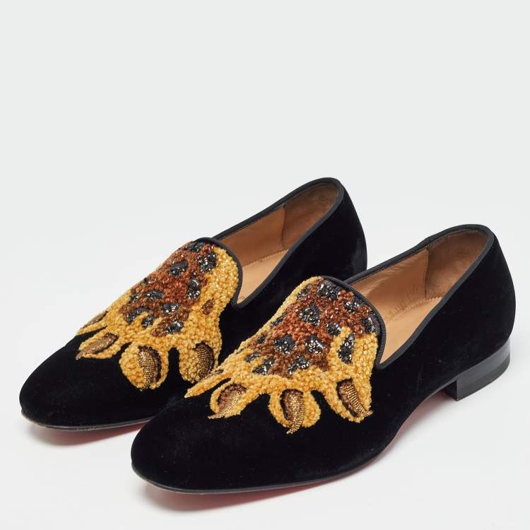 Christian Louboutin Black Velvet Embraided Smoking Slippers