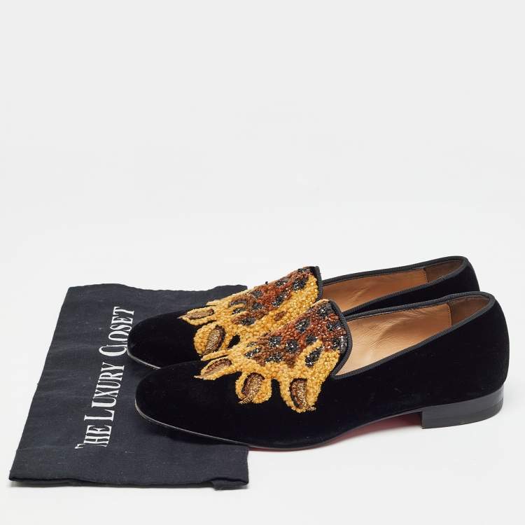 Pre Owned Christian Louboutin Black Velvet Embraided Smoking Slippers Size 40 