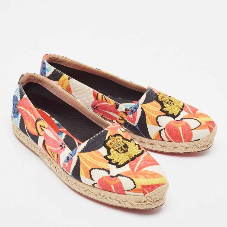 Pre Owned Christian Louboutin Multicolor Printed Canvas Espadrille Loafers Size 41