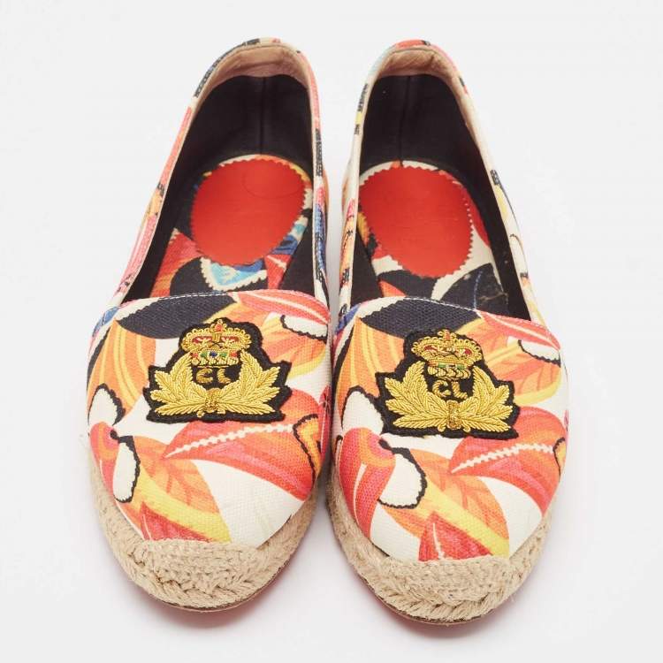 Pre Owned Christian Louboutin Multicolor Printed Canvas Espadrille Loafers Size 41