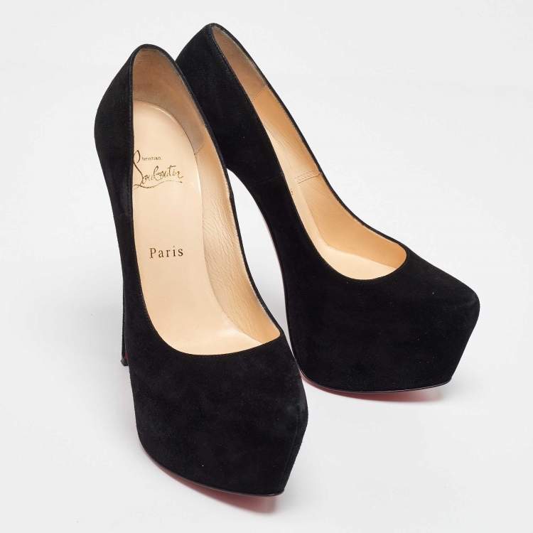 Pre Owned Christian Louboutin Black Suede Daffodile Pumps Size 38.5