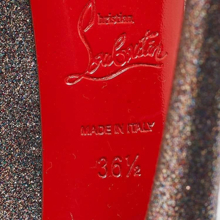 Pre Owned Christian Louboutin Gold Glitter Highness Peep Toe Platform Pumps Size 36.5