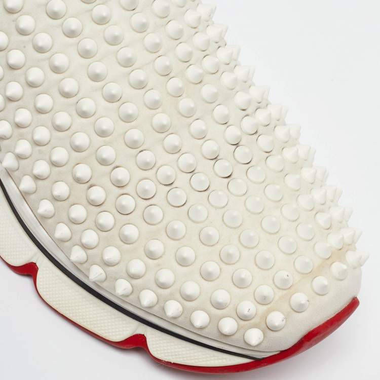 Pre Owned Christian Louboutin White Neoprene Spike Sock Slip On Platform Sneakers Size 38