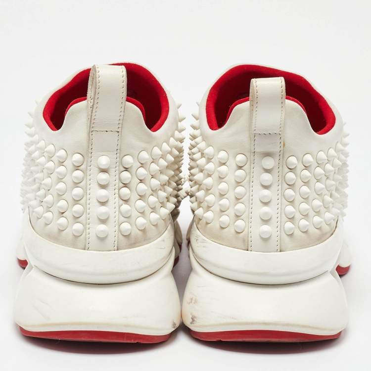 Pre Owned Christian Louboutin White Neoprene Spike Sock Slip On Platform Sneakers Size 38