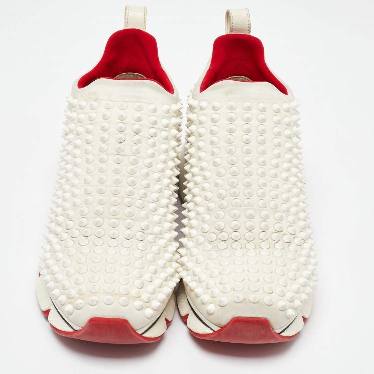 Pre Owned Christian Louboutin White Neoprene Spike Sock Slip On Platform Sneakers Size 38