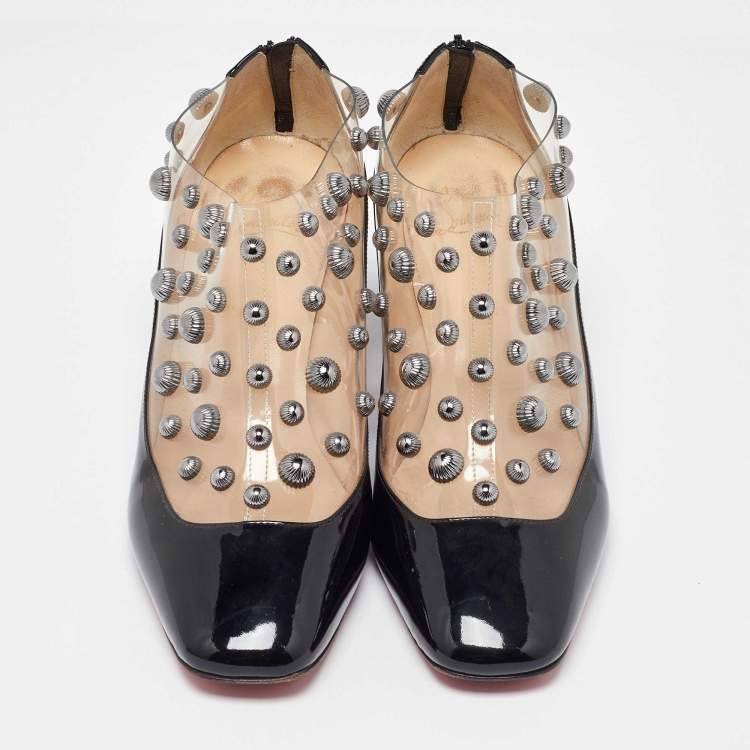 Pre Owned Christian Louboutin Black Patent Leather and PVC Space Odd Boots Size 40