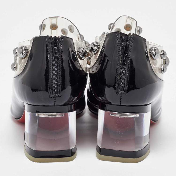 Pre Owned Christian Louboutin Black Patent Leather and PVC Space Odd Boots Size 40