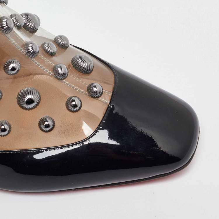 Pre Owned Christian Louboutin Black Patent Leather and PVC Space Odd Boots Size 40