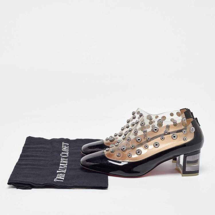 Pre Owned Christian Louboutin Black Patent Leather and PVC Space Odd Boots Size 40