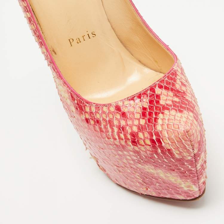 Pre Owned Christian Louboutin Two Tone  Python Daffodile Pumps Size 36.5
