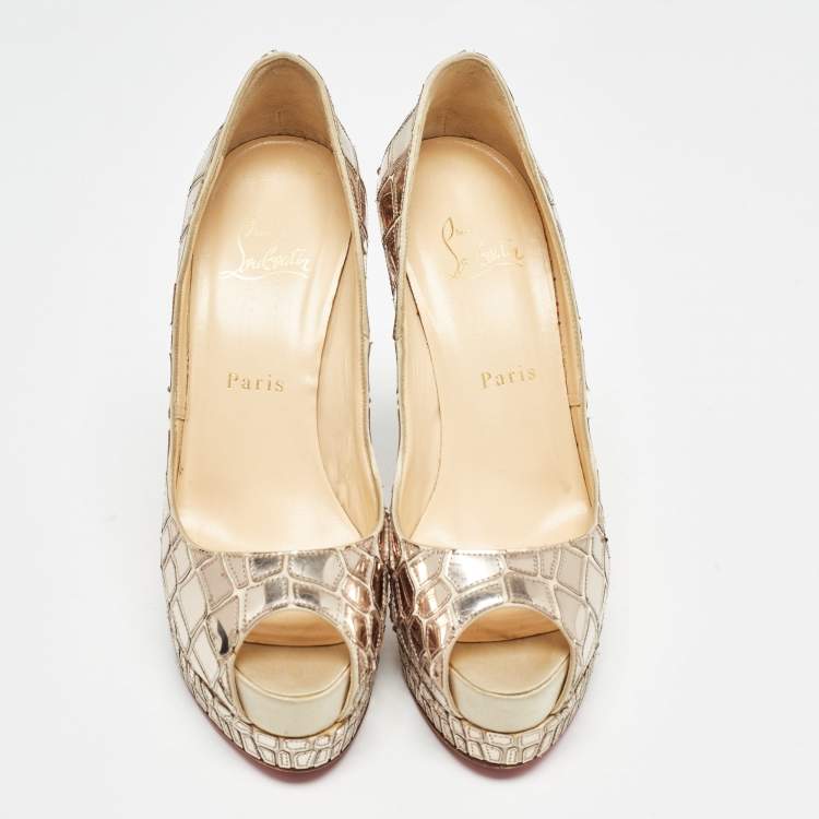Pre Owned Christian Louboutin Gold Patent Leather Mirrored Very Galaxy Art Deco  Pumps Size 37