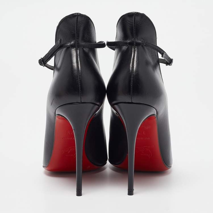 Pre Owned Christian Louboutin Black Leather Vampydoly Booties Size 37.5