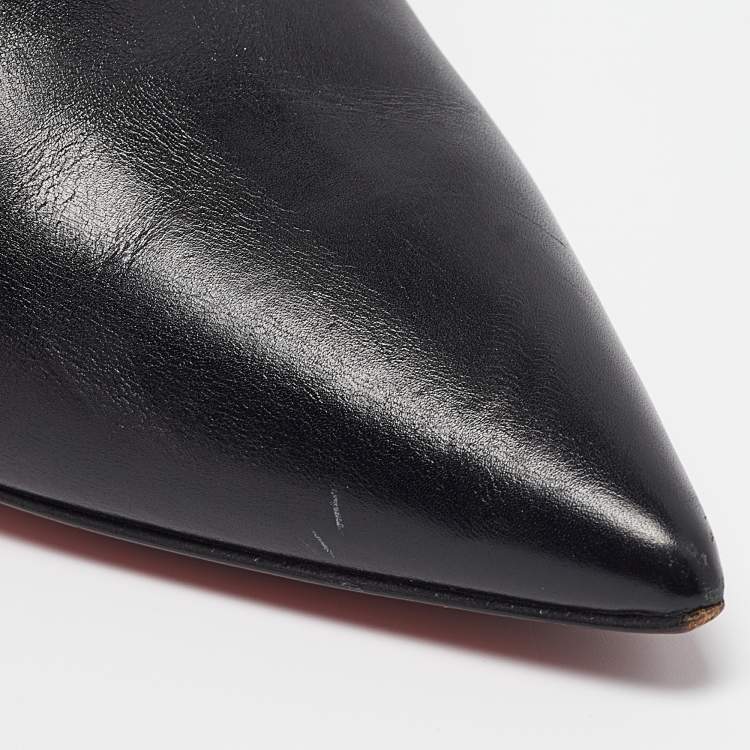 Pre Owned Christian Louboutin Black Leather Vampydoly Booties Size 37.5