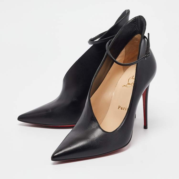 Pre Owned Christian Louboutin Black Leather Vampydoly Booties Size 37.5