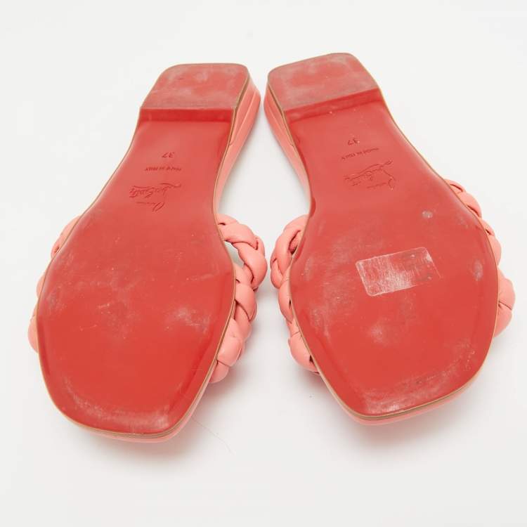 Pre Owned Christian Louboutin Pink Braided Leather Marmella Flat Slides Size 37